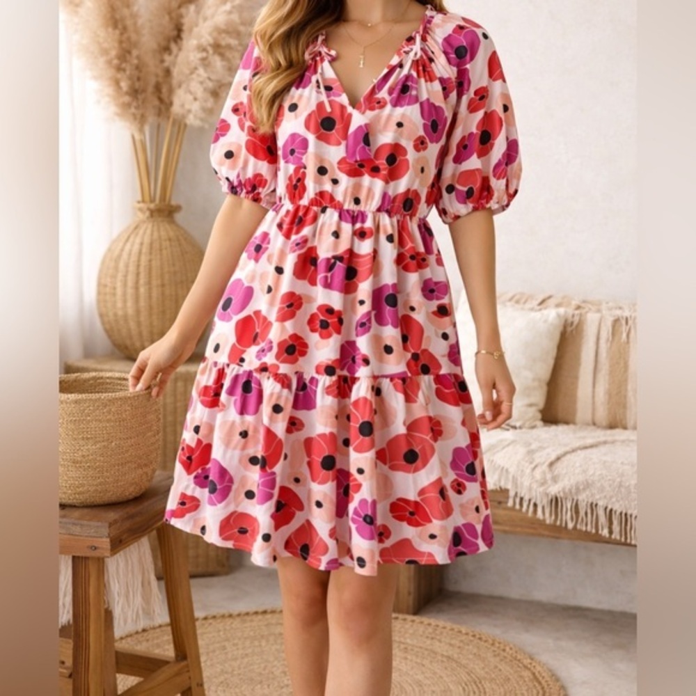 Michelle McDowell Pink Floral Puff Sleeve Jonas Dress